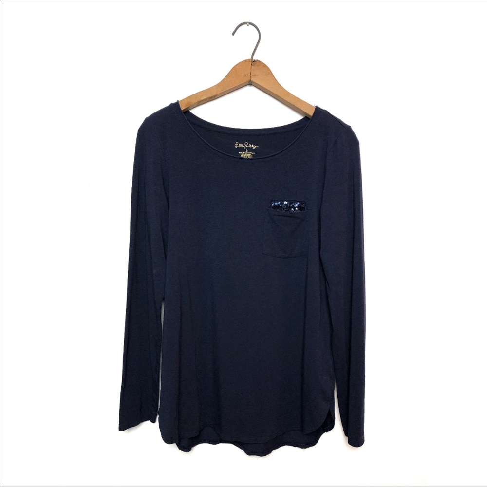 Lilly Pulitzer | Navy Sequin Long Sleeve Top